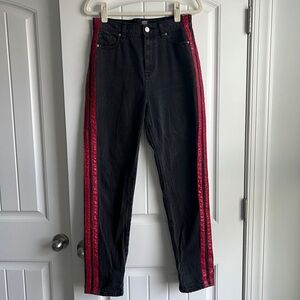 BDG Mom High Rise Black Jeans with Red Stripes